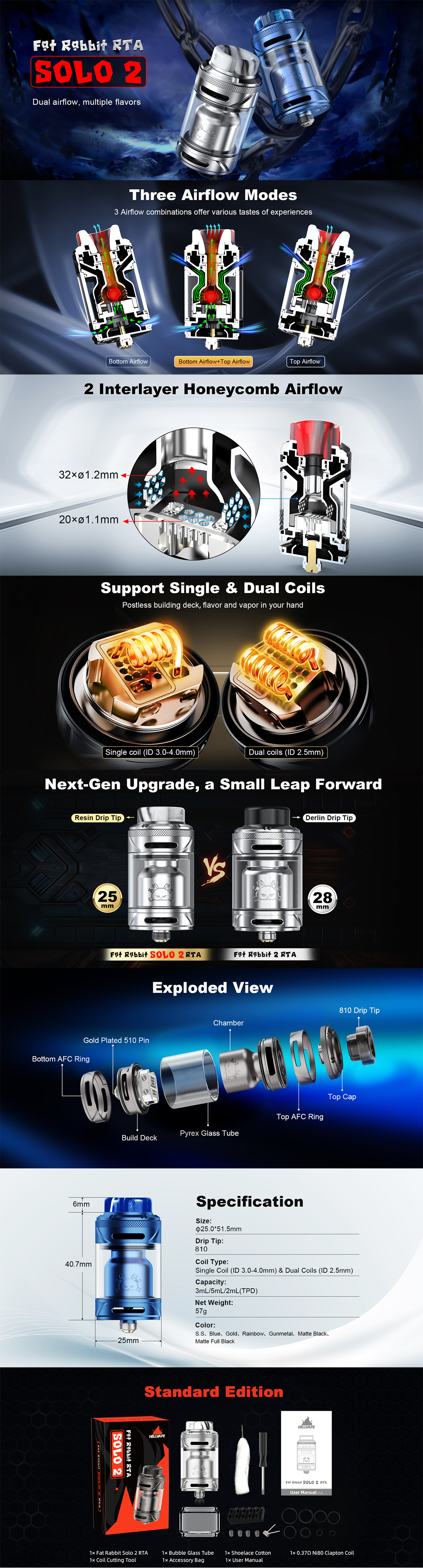 вейп танк Hellvape Fat Rabbit Solo 2 RTA 3ml/5ml