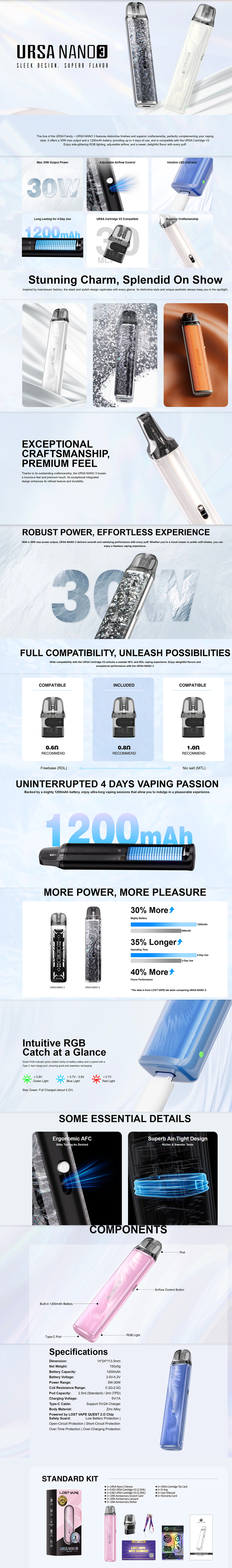 Вейп устройство Lost Vape Ursa Nano 3 Pod Kit 1200mAh 2.5ml